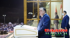 Суханронии Пешвои миллат Эмомалӣ Раҳмон дар маросими ифтитоҳи варзишгоҳ дар ноҳияи Мастчоҳи вилояти Суғд